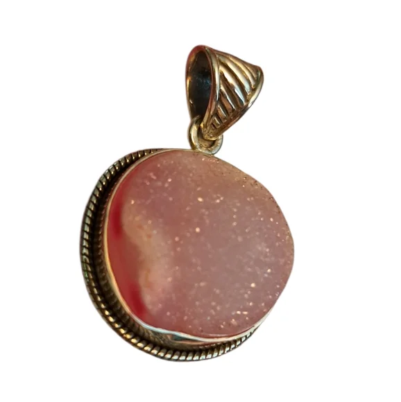 NWOT Pink Drusy Sterling Silver Pendant - Picture 2 of 6
